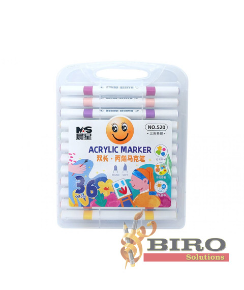 Marker Acrilic cu vârf dublu, 36 culori, cutie plastic, ML49-10